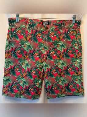 aussieBum Men’s Size Large‎ Chino Shorts Coral Red Green Floral Cotton 8” Inseam